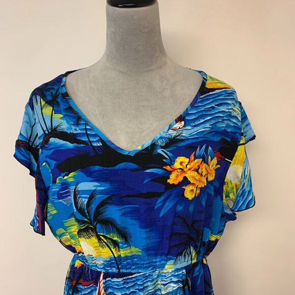 Hawaii Hangover Dress Womens SZ 2XL Midi Tropical Island Resort Vacation Artsy - Picture 4 of 10